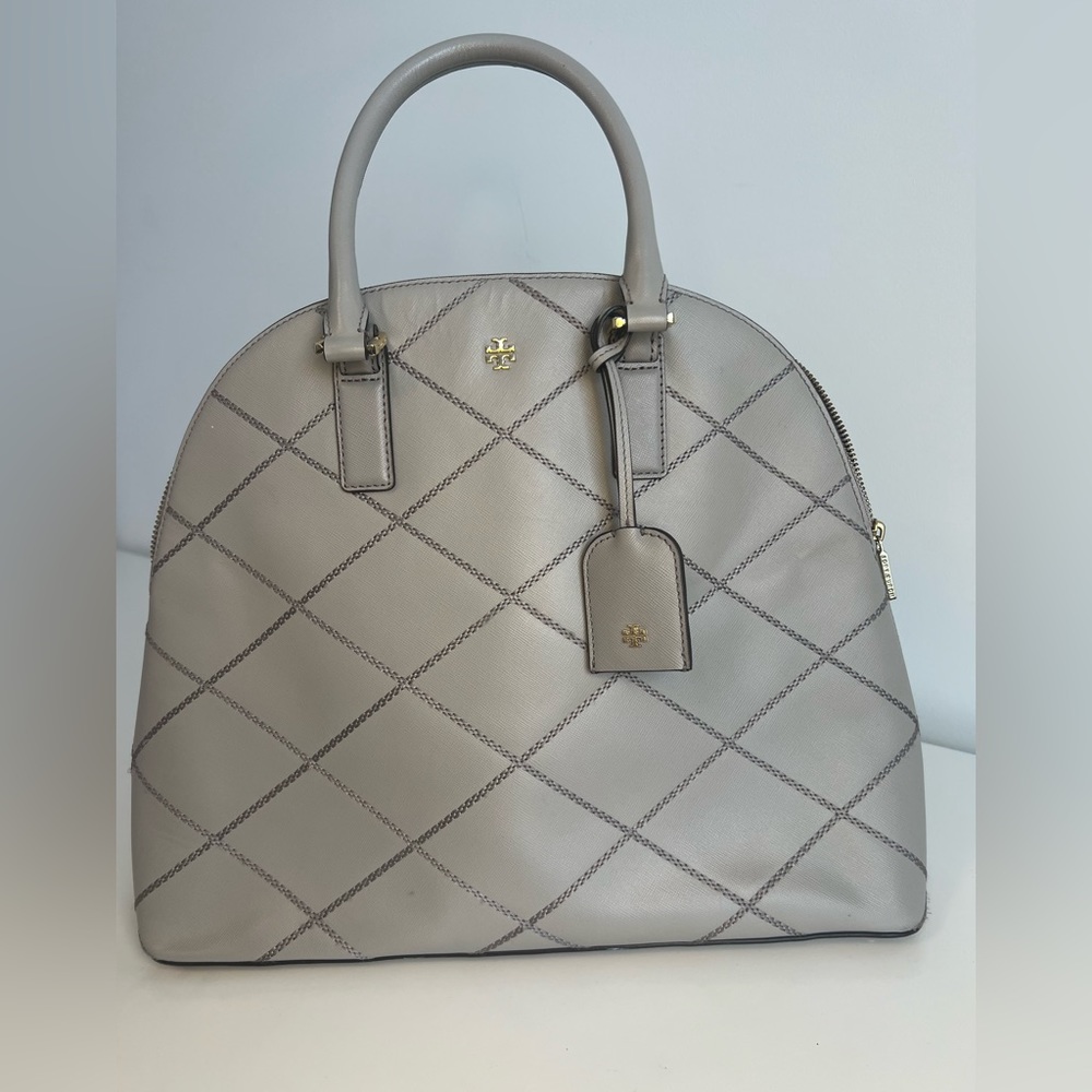 Tory Burch - Robinson Stitched Taupe Dome Satchel
